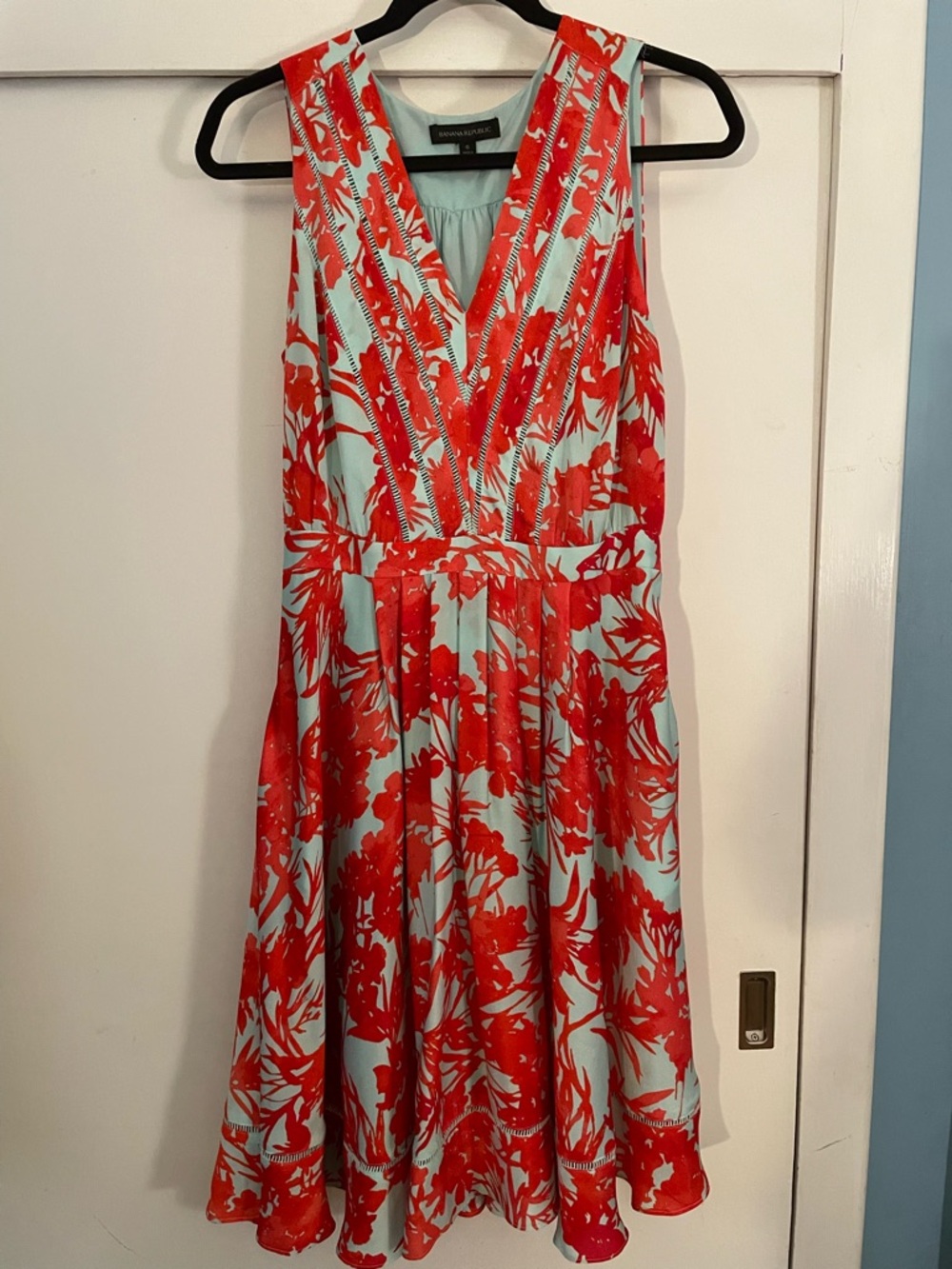 Banana Republic Red Floral Midi Dress on Turquoise